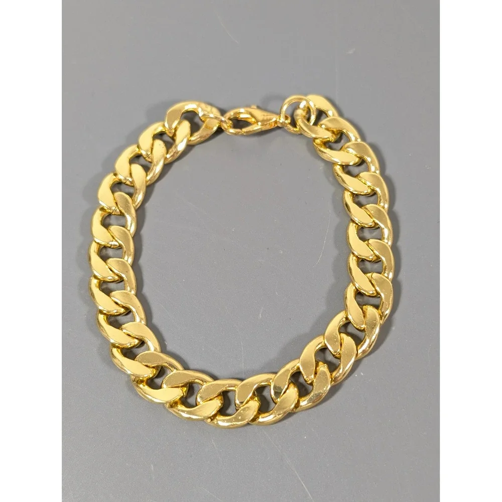 Gold Tone Chunky Cuban Curb Chain Bracelet 7